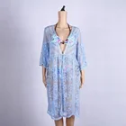 New design blue soft boho beach cover up kaftan long dress for women