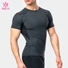 Wholesale Compressed T Shirt Muscle Fit Mesh Panel Mens Running Clothing