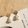 Exquisite Fashion Alloy Statement Coin Stick Amethyst Pearl Earring Baroque Freshwater Pearl Drop Earring