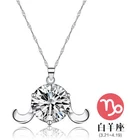 Korean New Simple Design Couple Pendant Necklace Friendship Jewelry Round Cubic Zirconia Zodiac Necklace Silver