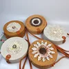 handmade ladies summer beach sea shell decorated round rattan bag flower bali round weave straw rattan crossbody shoulder bag