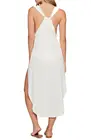 2019 Women white v neck side slit sleeveless tassel front dress