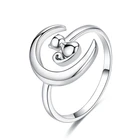 Qings Moon Cat Ring 925 Sterling Silver Plated Platinum Open Ring For Girls