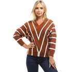 Black and White Stripe Autumn Dress 2018 New OL Commuter V-collar Top Loose T-shirt Sweater