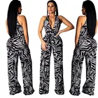 SAYM8345 fashion print geometric pattern sleeveless deep v neck sexy ladies wide leg pants jumpsuit adults womens rompers