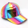Adjustable Adults Spring Summer Ombre Rainbow Color Holographic PU Baseball Cap