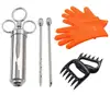 BBQ Set Meat Claws Shredder Handler Forks + Silicone BBQ Glove+Stainless Steel Seasoning Injector with Marinade Needles