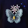 Wholesale fabric butterfly brooch pins zircon flower suit shawl clothing elegant ladies jewelry decoration