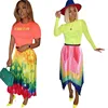 2019 hot sell latest European fashion women ladies sexy rainbow ruffle long skirts