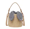 Hobo International Wallet 2019 New Ladies Stylish Straw Handbag Small Cute Rattan Wrist Bucket Bag with Bowknot