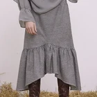Accept Odm England Style Black Casual Midi Women Skirt WIth Deep Hi-low Hem