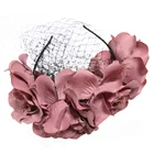Rose Dusty Bohemia Headpieces with Flower and Black Net Mesh Princess Hair Accessories for Women Seaside Style