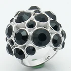 Brass Rhodium Plated Black Round Crystal Ring For Women