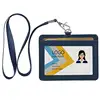 Customized Pu leather id card badge holder/staff employee name badge holder with lanyard