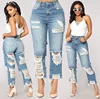 2019 Street style mid waist fashion women ripped jeans pierced women's jeans