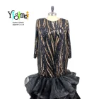 OEM black sequins women evening dresses with organza botom long sleeve wedding ball gown