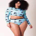 2019 eBay Plus Size Two Piece Panda Print High Waist Swimwear Beachwear Women