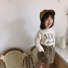 Girls print long sleeve pullover shirt+Leopard skirt set children clothing set