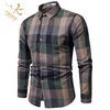 polyester cotton yarn dyed plaid fabric long sleeve slim fit men's spring autumn check casual t shirt