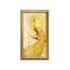 Large Size Wood Gold Frame Painting Hanging Hotel Wall Art Tree Print Peacock Canvas Painting