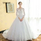 Luxury Lace Appliques Beaded Long Sleeve Bridal Gown Wedding Dress WF211