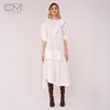 Casual Sweet Autumn O-Neck Adult White Ruffle Loose Maxi Long Dress