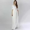 White Beach Wedding Dress Lace chiffon 1/2 Long Sleeve Bridal Gowns Sheer Neck Floor Length Simple Dress Wedding
