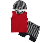 Summer Baby Boy Clothes Sleeveless Hooded Tops +Striped Shorts Pant 2PCS Outfits Toddler Kids Casual Clothing Set