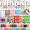 70PCS slime kit for girls and boys floam beads fish bowl beads mermaid unicorn slime charms glitter jars