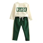 Mudkingdom fashion girl sport clothing long sleeve white t shirt green pant set