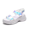 2019 New Hot-Sale holographic Casual sandals Women Summer Slip On Shoes Peep-toe Flat Shoes Mujer Sandalias
