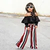 Lifu Fashion Girls Clothing Set One Shoulder Top + Striped Trousers Kids 2 Piece Set