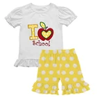 2019 summer cute yellow polka dot baby girls clothes outfit set back to school kids clothing suppliers China