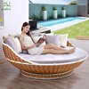 Europe style Brown rattan wicker cane furniture outdoor garden patio round sleeping bed sun loungers