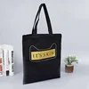 promotional black customized color logo printing cotton canvas tote bag book bags