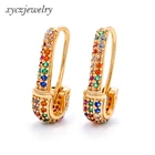 Rainbow zircon safety pin earrings delicate jewelry accessories huggie earrings for women