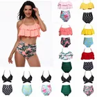 14 Styles Women Waist Polka Dot Bikini Sexy Print Swimsuit Summer Beachwear Lotus Leaf Floral Bikini Set Bra Swimwear