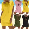 2019 Women's Dresses Spring Summer Dress Women Casual Solid Above Knee Dress Sleeve Loose Beach Party Mini Dress