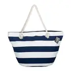 Large Cotton Beach Bag Tote Stripe Zipper Top Rope Handle