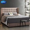 Italian Luxury Linen Fabric Queen Size Wood Bed Set