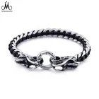 Magnet Clasp Dragon Head Stainless Steel leather Mixed Braided Men Bracelet Charm Jewelry
