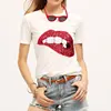 OSY1712 Wholesale fashion red lip sequins print women's casual T-shirt