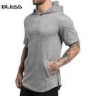 Polyester Hoodies High Quality Polyester Plain Running Muscle Fit Short Sleeve Hoodies Men Custom