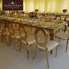 Directly manufacturer golden stainless steel banquet wedding table and chair set luxury 8 Seater Dining Table And Chair