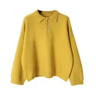 Winter Soft Long Sleeve Button Doll Collar Wool Knitted Thick Pullover Sweater Women