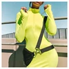 New Autumn Fashion Women Casual Long Sleeve Half Open Zip Collar Straight Solid Color Dress Tight Sexy Mini Dress