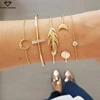Open Watch Bracelet Set 5Pcs/Set Gold Chain Moon Leaf Crystal Geometry Women Charm Cuff Beach Jewelry Drop Shipping Fashion P