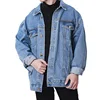 Loose Fit Long Sleeve Light Blue Trucker Jean Coat Men Oversize Denim Jacket