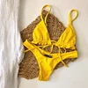 Women Sexy Swimwear Solid Color String Thong Bikini