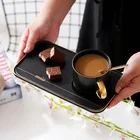 European style rectangle stylish gold rim ceramic biscuit snack serving plate with coffee cup